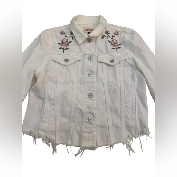 Driftwood Embroidered Western Denim Jacket Longhorn Floral Boho Trucker Medium - Picture 4 of 12